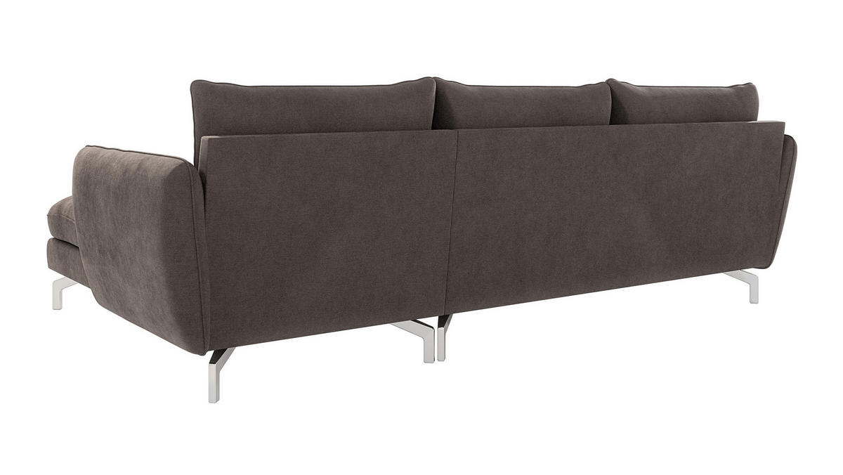 ECKSOFA Elou Braun - Khaki Microfaser - Chromfarben/Dunkelbraun, Holz/Textil (261/167cm) - S-Style Möbel