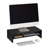 MONITORSTÄNDER Schwarz mit Zusatzablage 54 cm - Schwarz, Holzwerkstoff (25.5/54/14.5cm) - Relaxdays