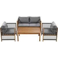 LOUNGESET Grau Rattanoptik Akazie Doppelsofa 2 Sessel Tisch - Grau, Textil - FLIEKS