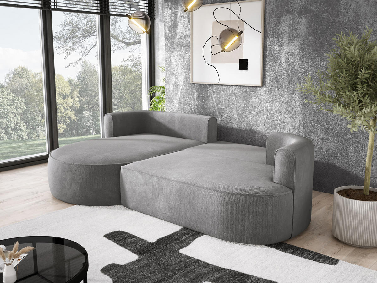 ECKSOFA FIORE-L Moderne Ausziehbare Schlaf-Funktion, automatischer Auffaltung, lose Rückenkissen freistehend LINKS 284x183x82 cm cm Silver - Silberfarben, Holz/Textil (183/284cm) - DomoHome