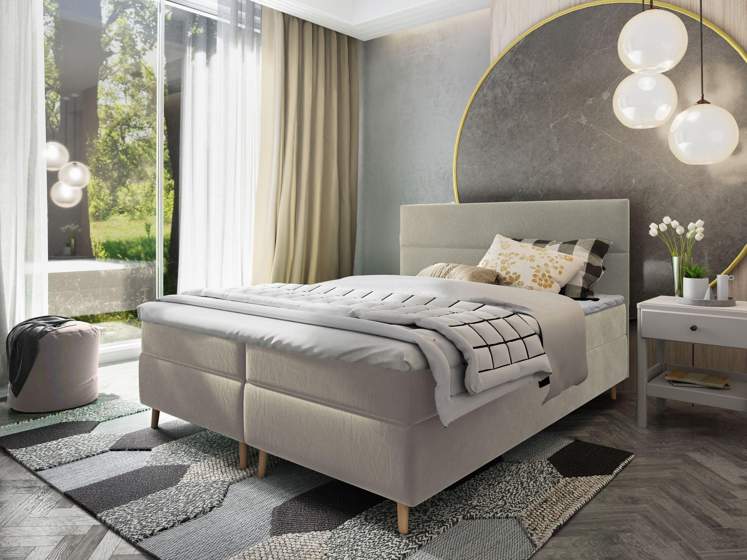 BOXBETT SANTA 160x200 cm mit Matratze und Topper - Beige - Beige, Holz (160/200cm) - MASSENO