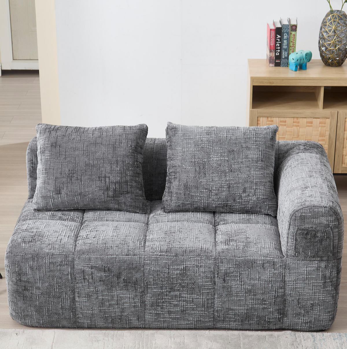 POHOVKA z chenillu, 158/90/60 cm sivá, s bočnými vreckami a vankúšom - sivá, textil (60/160/90cm) - BEAOK