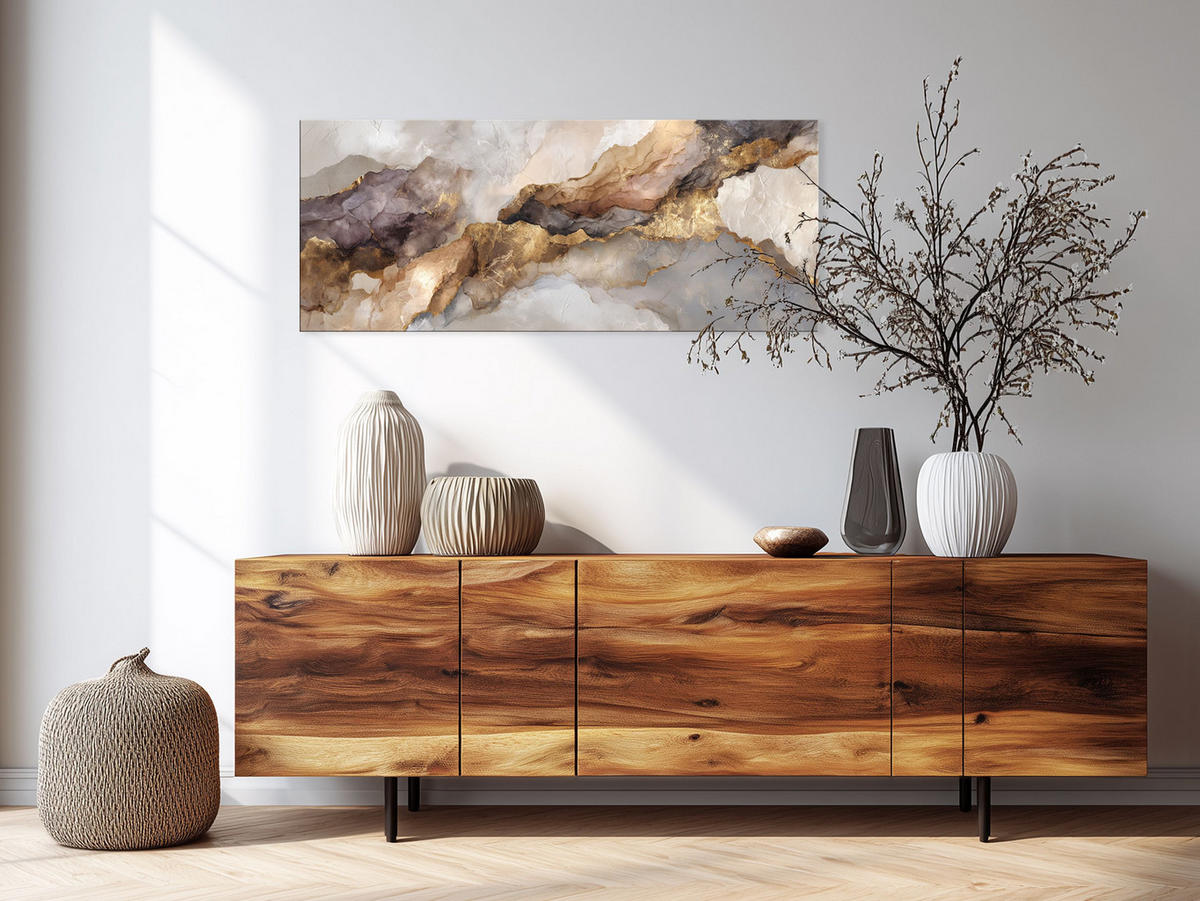 GLASBILD 125x50 cm abstrakte Kunst gold - Beige, Glas (125/50cm) - artissimo