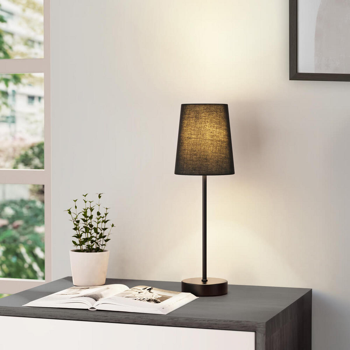 TISCHLAMPE VANA - Schwarz, Tischlampe - Braun, Textil/Metall (13/13/40cm) - Home Deluxe