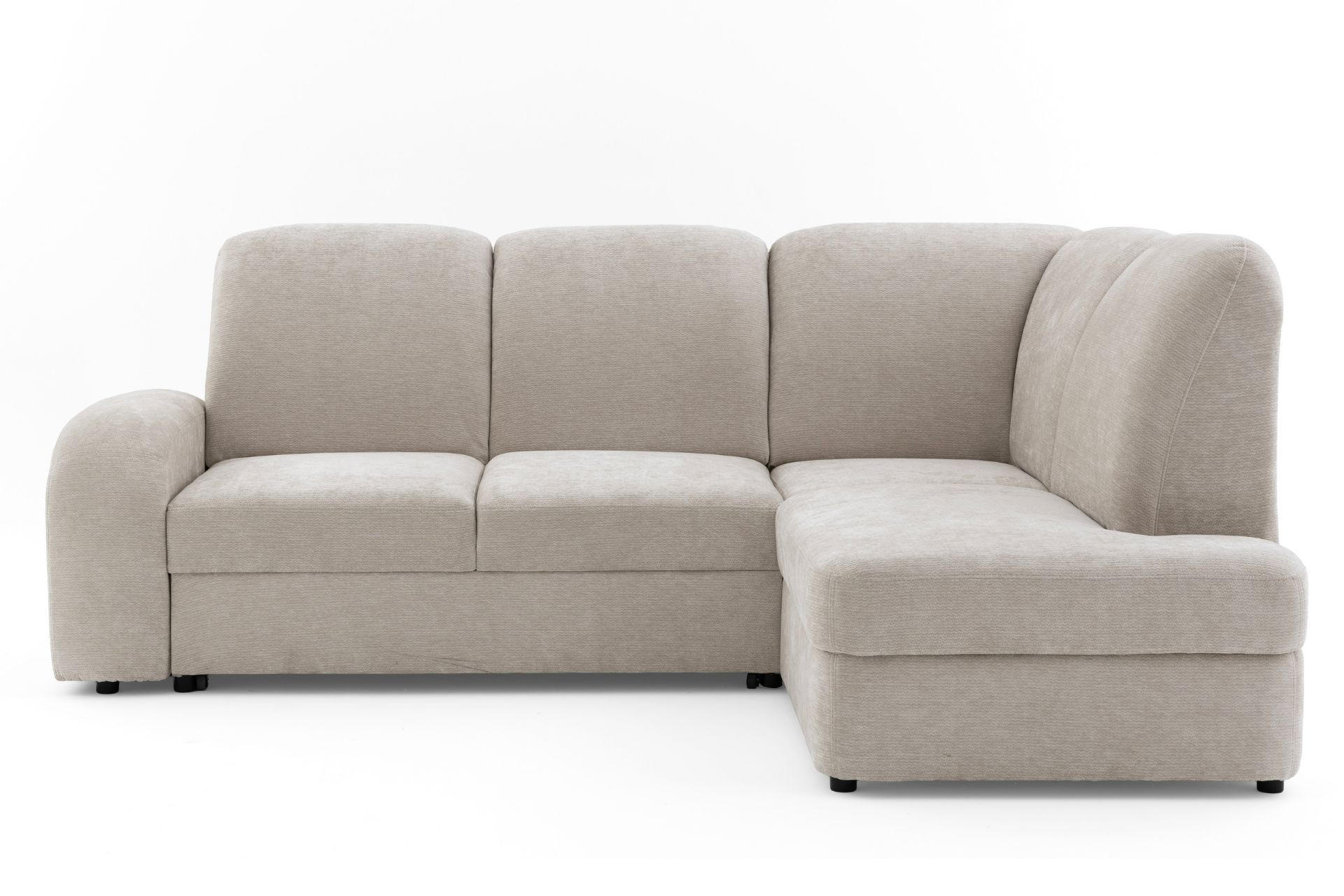 ECKSOFA VIBE L Rechts mit Schlaffunktion 129x205 Chenille Beige - Beige/Schwarz, Holz/Kunststoff (250/186cm) - Muffo