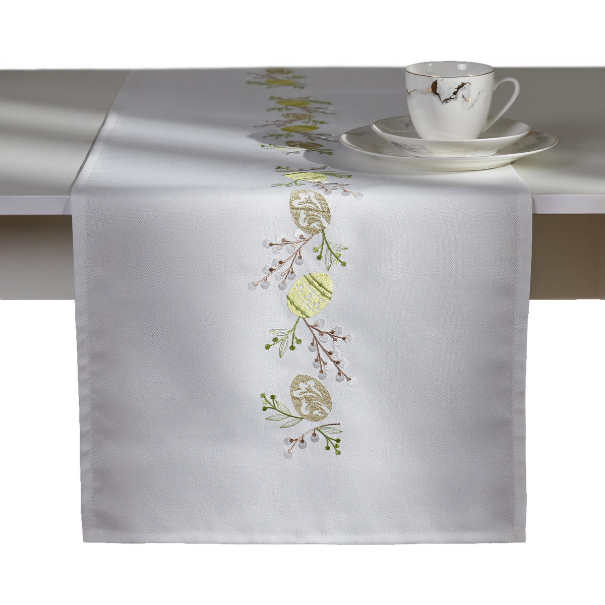 TISCHLÄUFER Catkins - Weiß, Textil (180/40/1cm) - home&you