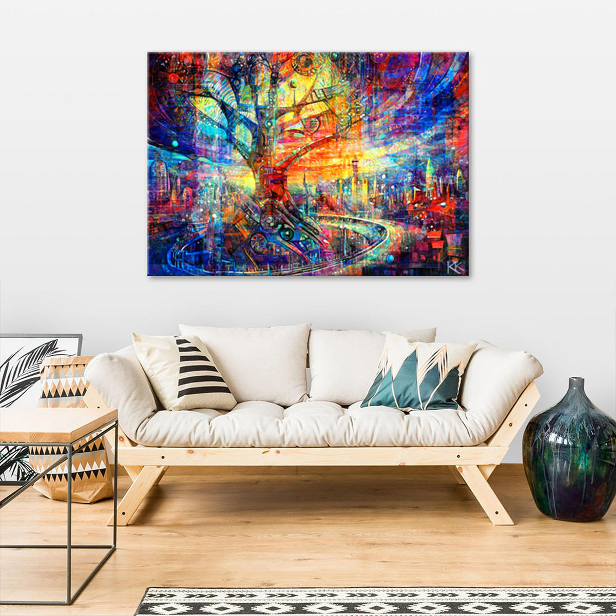 LEINWANDBILD Baum Abstraktion Bunt 60x40cm - Lila, Textil (60/40cm) - Feeby