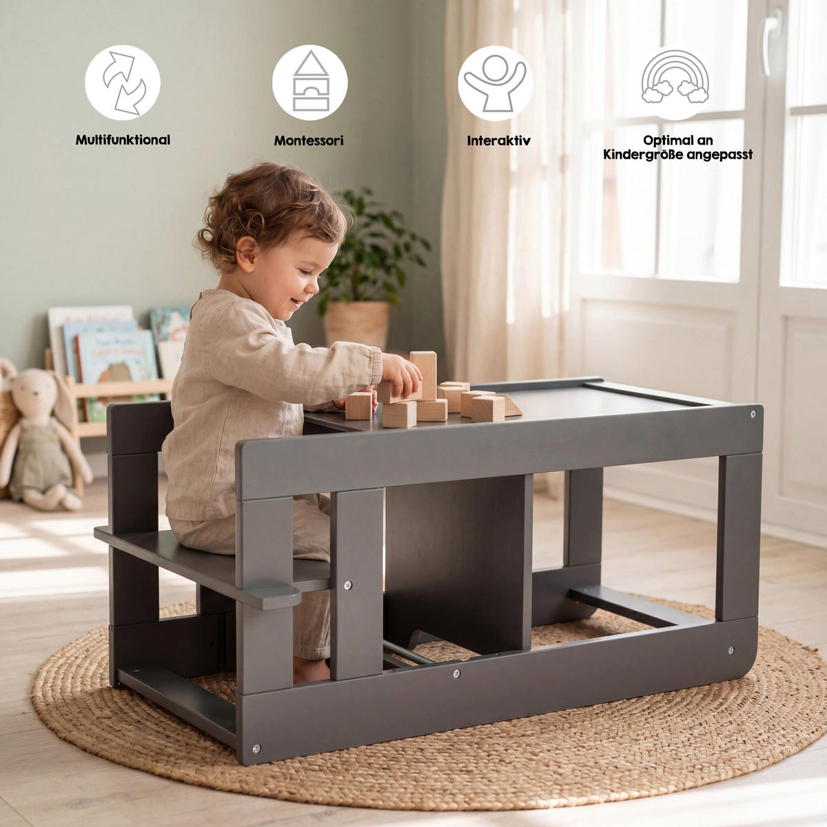 LERNTURM Step & Play 2in1 - Anthrazit, Holzwerkstoff/Metall (50.5/85/40cm) - Roba