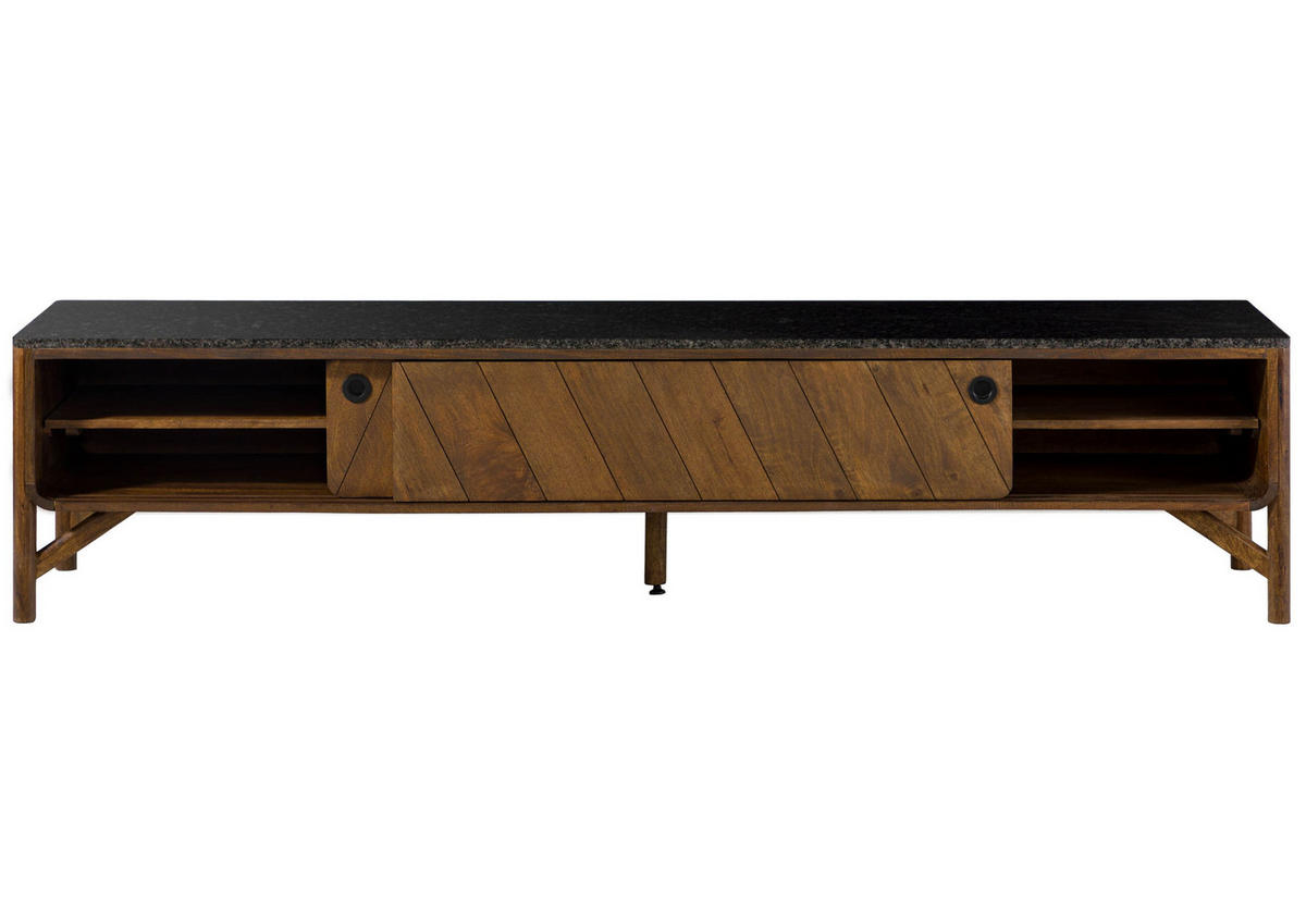 TV-BOARD Mango 220x45x50 braun geölt / dunkler Granit LOS ANGELES #112 - Braun, Holz (220/50/45cm) - Massivmoebel24