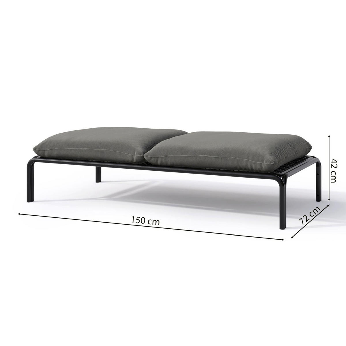 GARTENHOCKER Worcully Anthrazit/Schwarz mit wasserabweisendem Stoff, 150 x 72 cm - Anthrazit, Textil (150/42/72cm) - Selsey