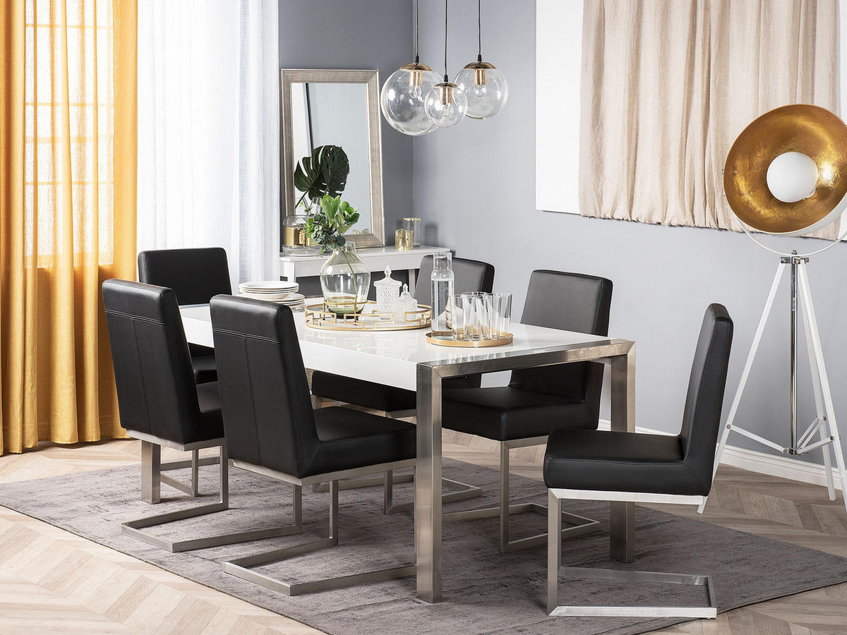 ESSTISCH 220/90/75 cm Weiß, Silberfarben Rechteckig Arctic - Weiß, Holzwerkstoff (220/90/75cm) - Beliani