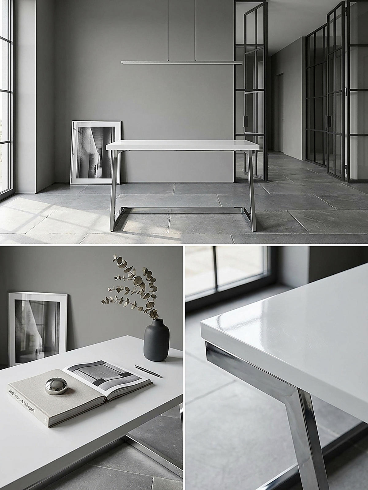 SCHREIBTISCH Hochglanz Metallgestell SARNOT, Silber 120x55x76 cm - Silberfarben, Holz/Metall (55/120/76cm) - KADIMA DESIGN