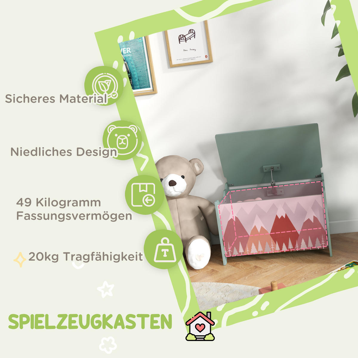 SPIELZEUGKISTE - Grün, Holzwerkstoff (37/60cm) - ZONEKIZ