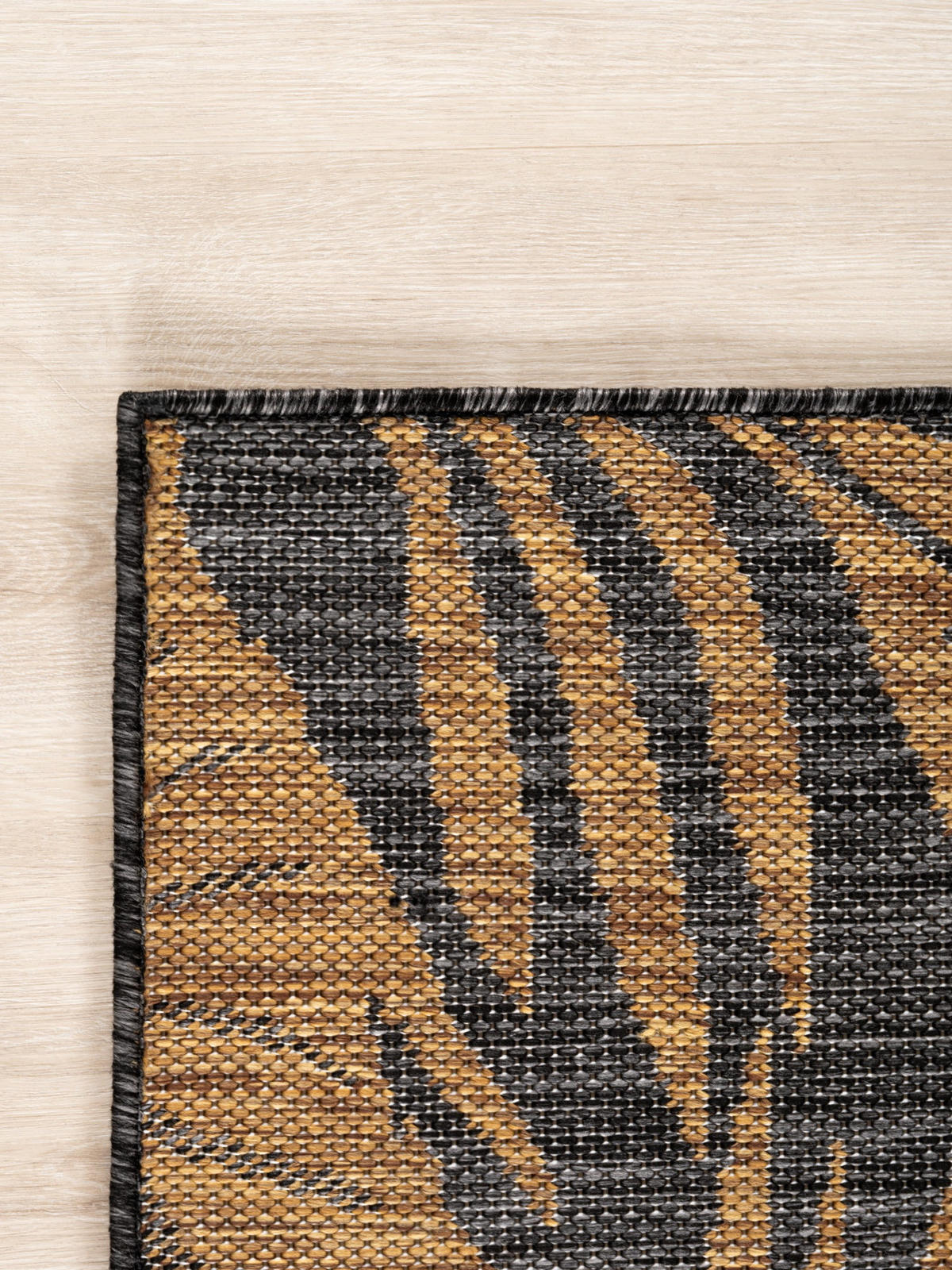 TEPPICH Flachgewebe, Outdoor, Fußbodenheizung-geeignet, mit Blattmotiv, VIGOLENO in Schwarz-Beige, 240 x 340 cm - Schwarz, Textil (240/340cm) - KADIMA DESIGN