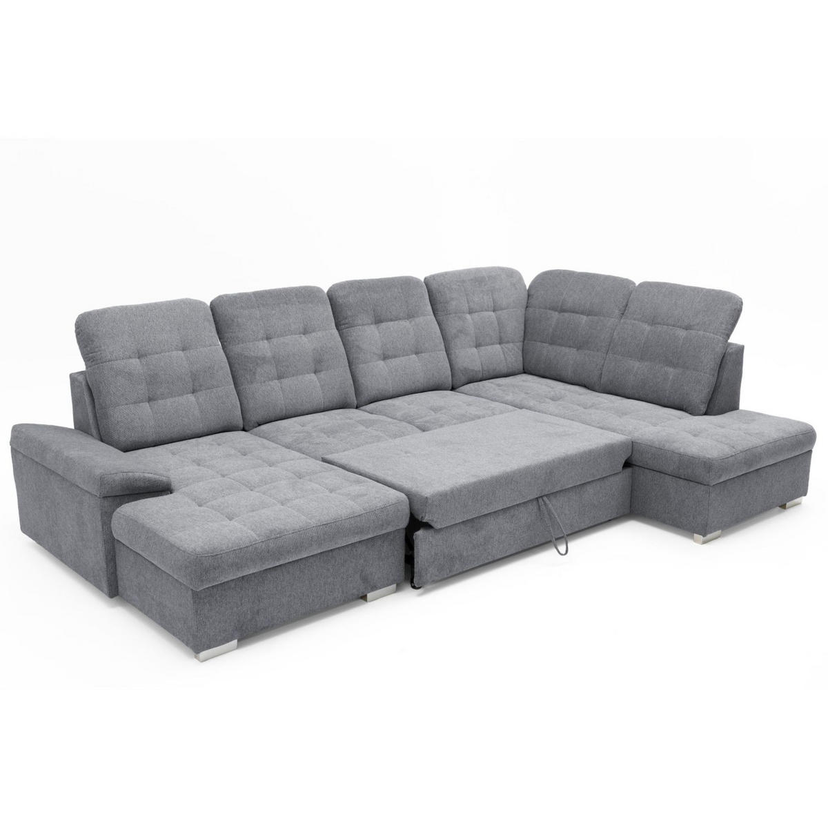 ECKSOFA U-Form OLIVIA U Rechts mit Schlaffunktion 124x257 Velours Grau - Silberfarben/Grau, Holz/Kunststoff (202/103/320cm) - Muffo