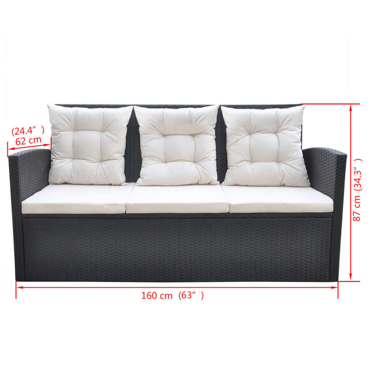 GARTEN-ESSGRUPPE 6-TLG MIT AUFLAGEN POLY RATTAN SCHWARZ - Creme/Schwarz, Naturmaterialien/Textil - vidaXL