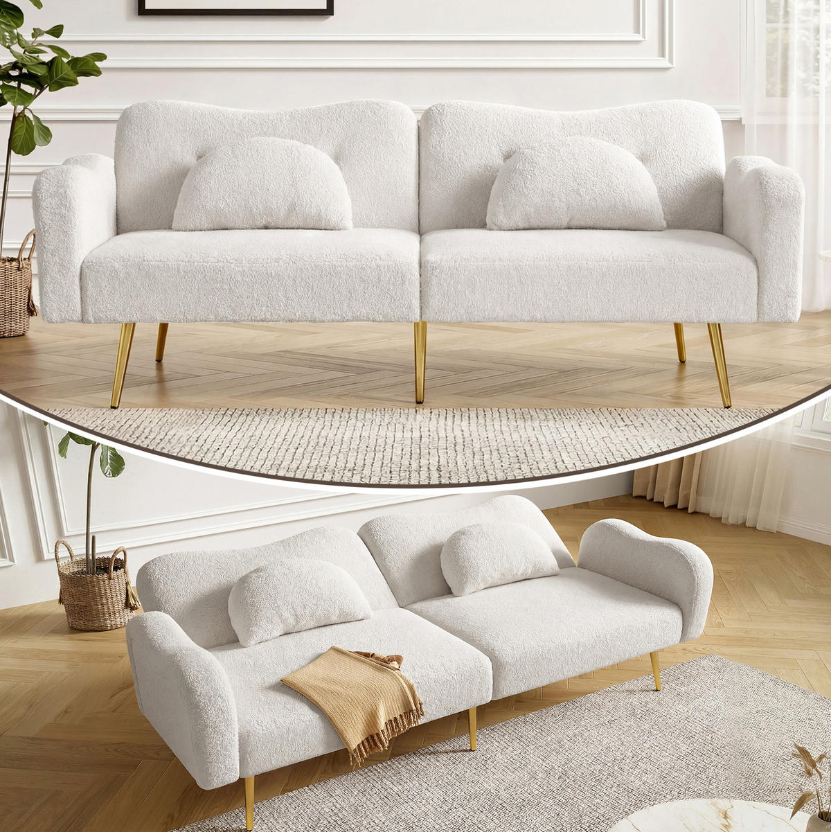 SCHLAFSOFA 155/85,5 cm Liegefläche in Weiß – mit 3-Stufen-Rückenlehne - Weiß, Textil (79/82/175cm) - BEAOK