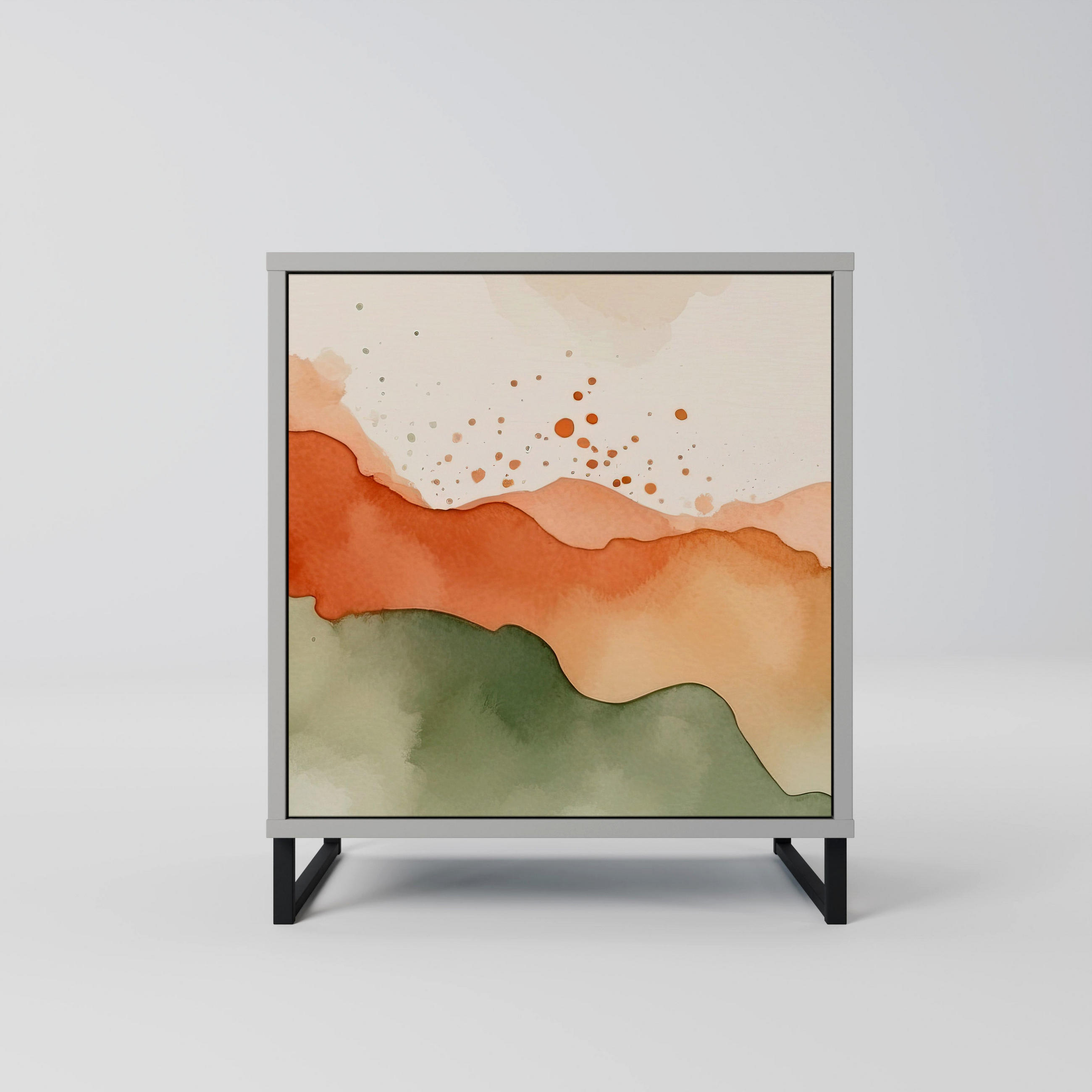 SIDEBOARD WATERCOLOUR PEAKS, Grau, 57,5x42x67,5 cm, Schwarze Metall-Rahmenfüße - Multicolor/Schwarz, Holzwerkstoff/Metall (57.5/67.5/42cm) - SpaceRebels