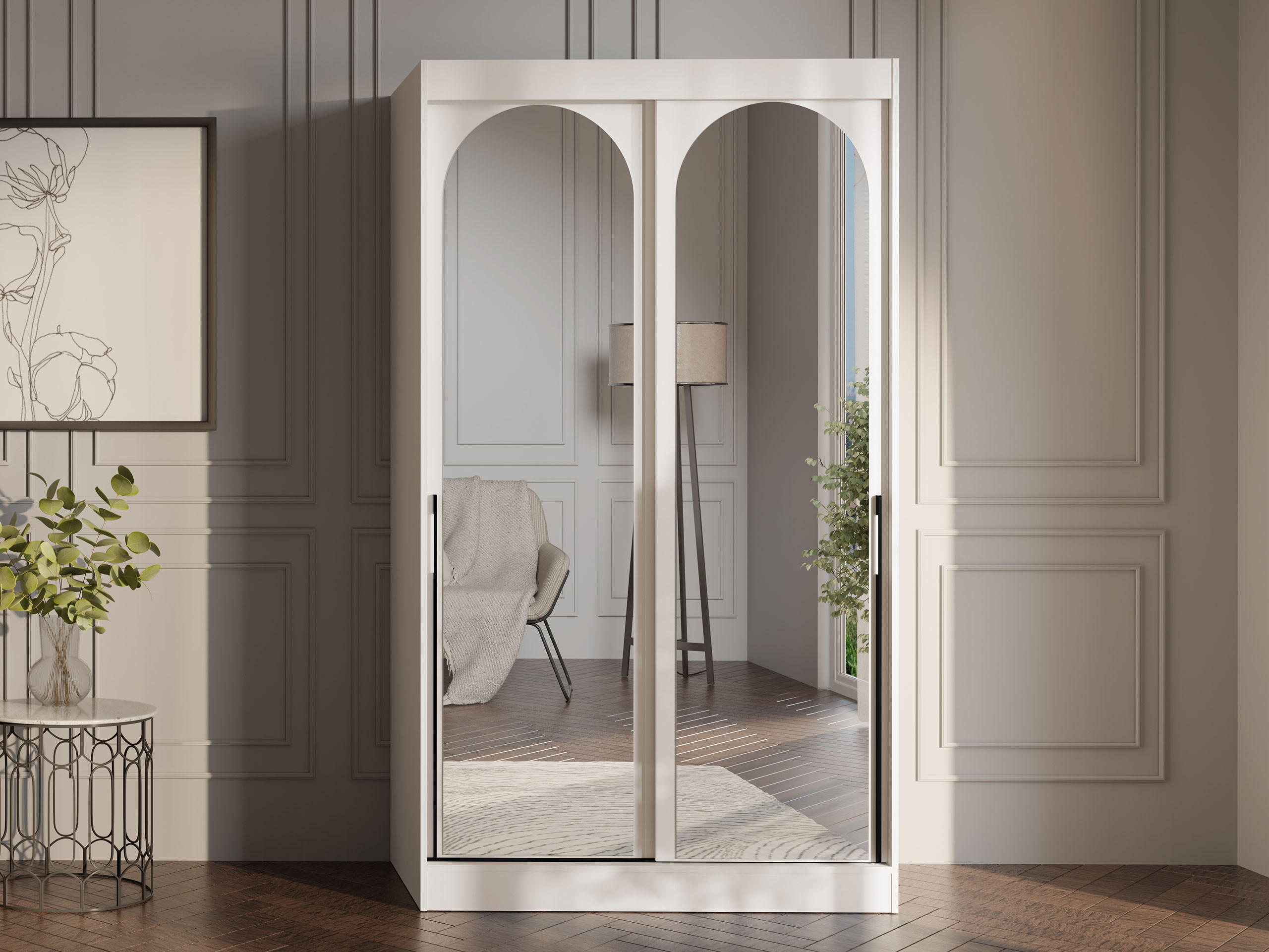 SCHIEBETÜRENSCHRANK Modin 120 - Kaschmir/Schwarz, Holzwerkstoff/Kunststoff (120/216/65cm) - MIRJAN24