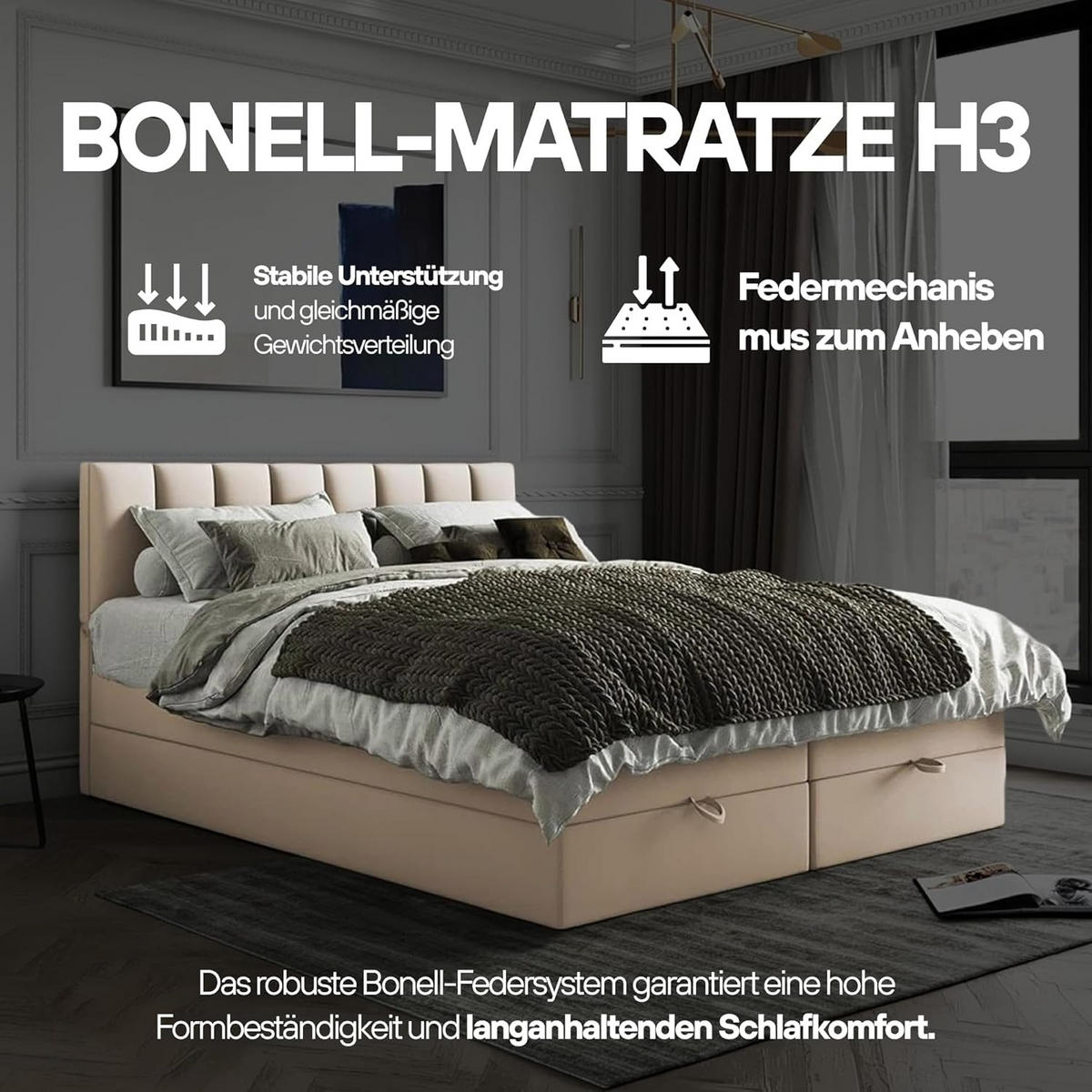 BOXBETT mit Bettkästen und Matratze - Bett Gusto mit Topper aus Memory Visco - Dunkelgrau - 140 x 200 cm - Dunkelgrau, Holzwerkstoff/Kunststoff (140/200cm) - Trada