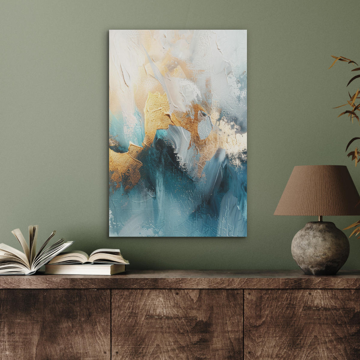 AKUSTIKBILD Abstrakt - Kunst - Gold - Blau Kunstdruck Schlafzimmer 50x70 cm - Petrol, Kunststoff (50/70/0.9cm) - MuchoWow