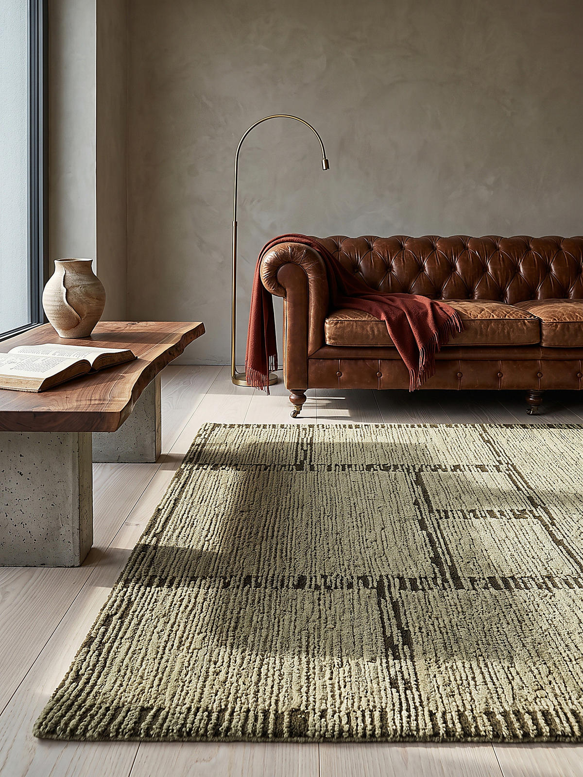 TEPPICH aus Wolle, handgetuftet, GANNEL, in Salbeigrün, Blockdesign, 200 x 290 cm - Grün, Textil (200/290cm) - KADIMA DESIGN