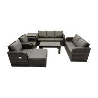 GARTENSOFA SET mit rechteckigem COUCHTISCH Polyrattan 8-Sitzer Dunkelgrau - Dunkelgrau/Grau, Glas/Kunststoff - Fimous