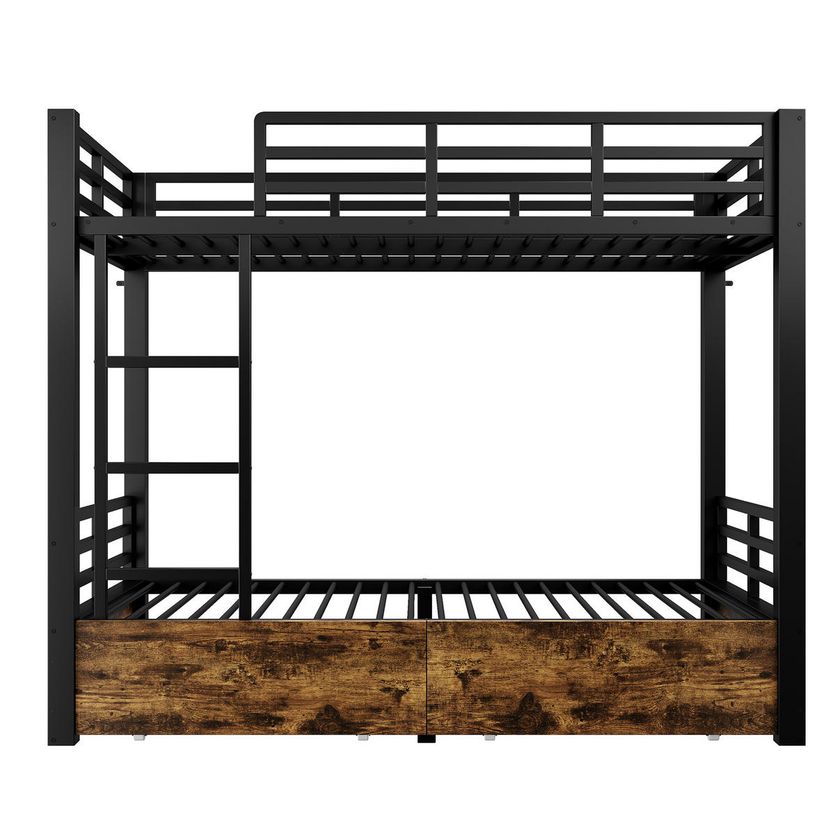 ETAGENBETT Metall 90x200cm, Schubladen, Leiter, Geländer, platzsparend, Schwarz - Schwarz, Metall (90/200cm)