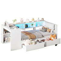 PLATTFORMBETT aus MDF 90x200 cm Weiß mit 2 Schubladen, Ladestation und LED-Beleuchtung - Weiß, Holzwerkstoff (90/200cm) - IVMEU