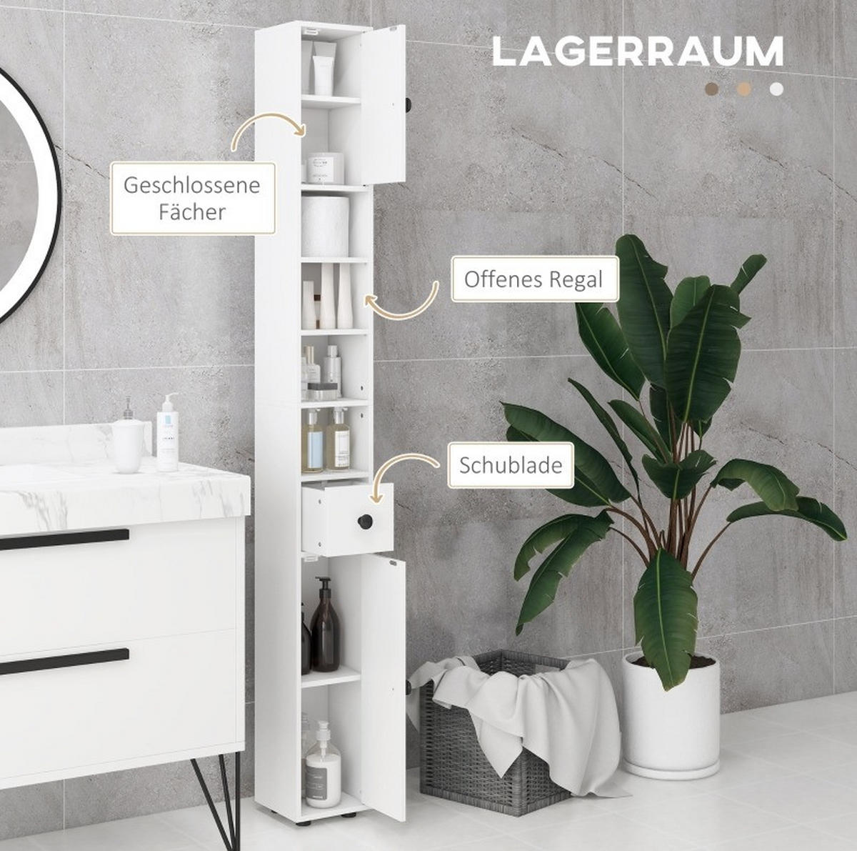 HOCHSCHRANK mit Schublade 180 x 20 x 20 cm White - Weiß, Holz (20/180/20cm) - Beauniv