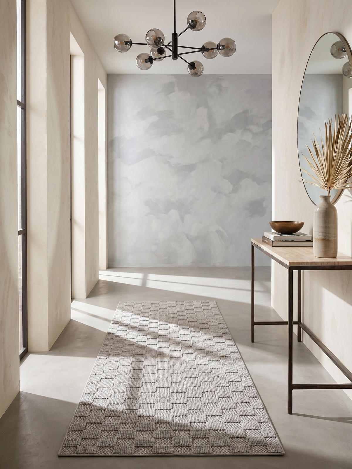 TEPPICH Flachgewebe LANGAU in Silber, mit Schachbrettmuster, 80 x 250 cm - Silberfarben, Textil (80/250cm) - KADIMA DESIGN