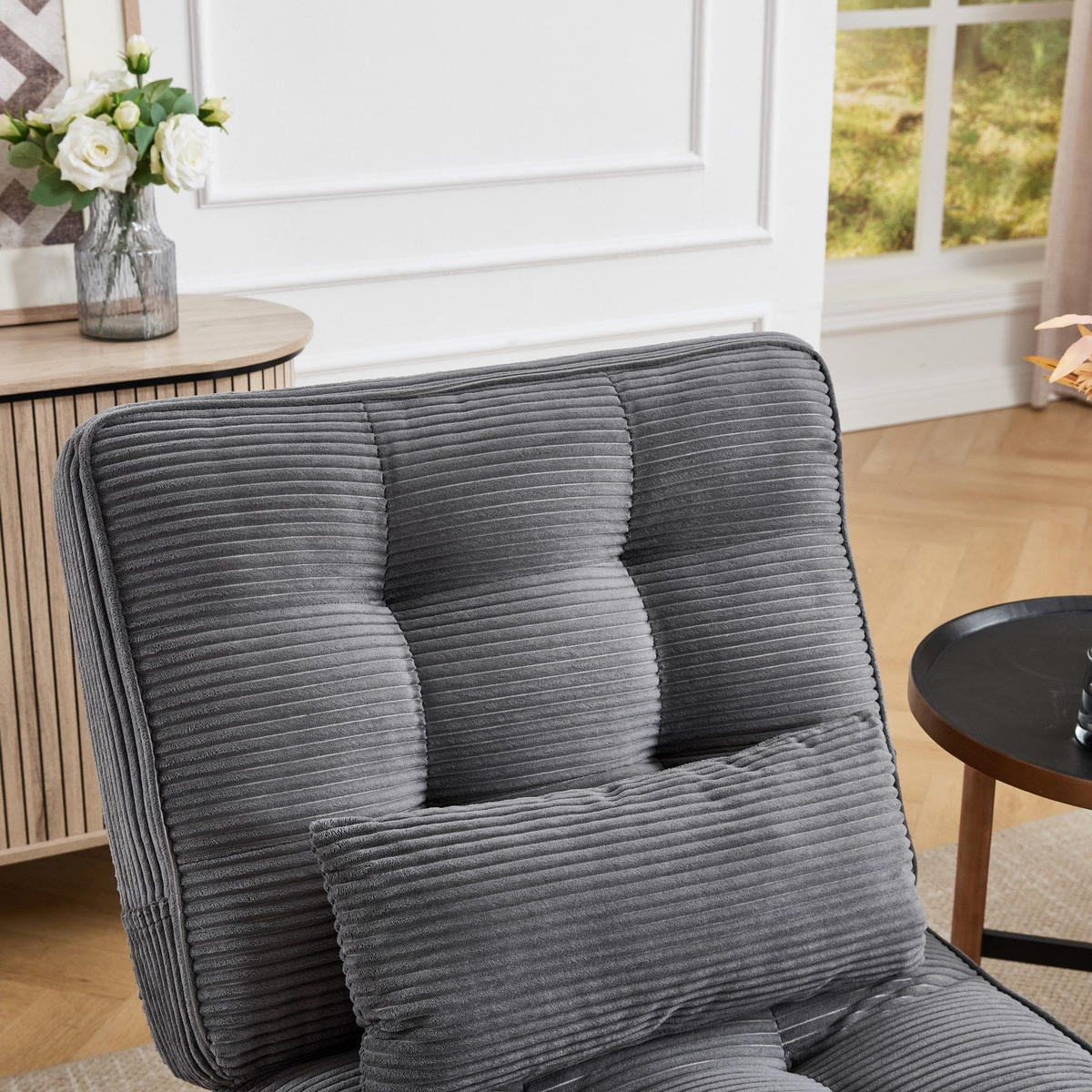 SESSEL Relaxsessel mit Fußstütze & Lendenkissen,verstellbar,Dunkelgrau - Dunkelgrau, Holz (73/90/59cm) - LVHOM