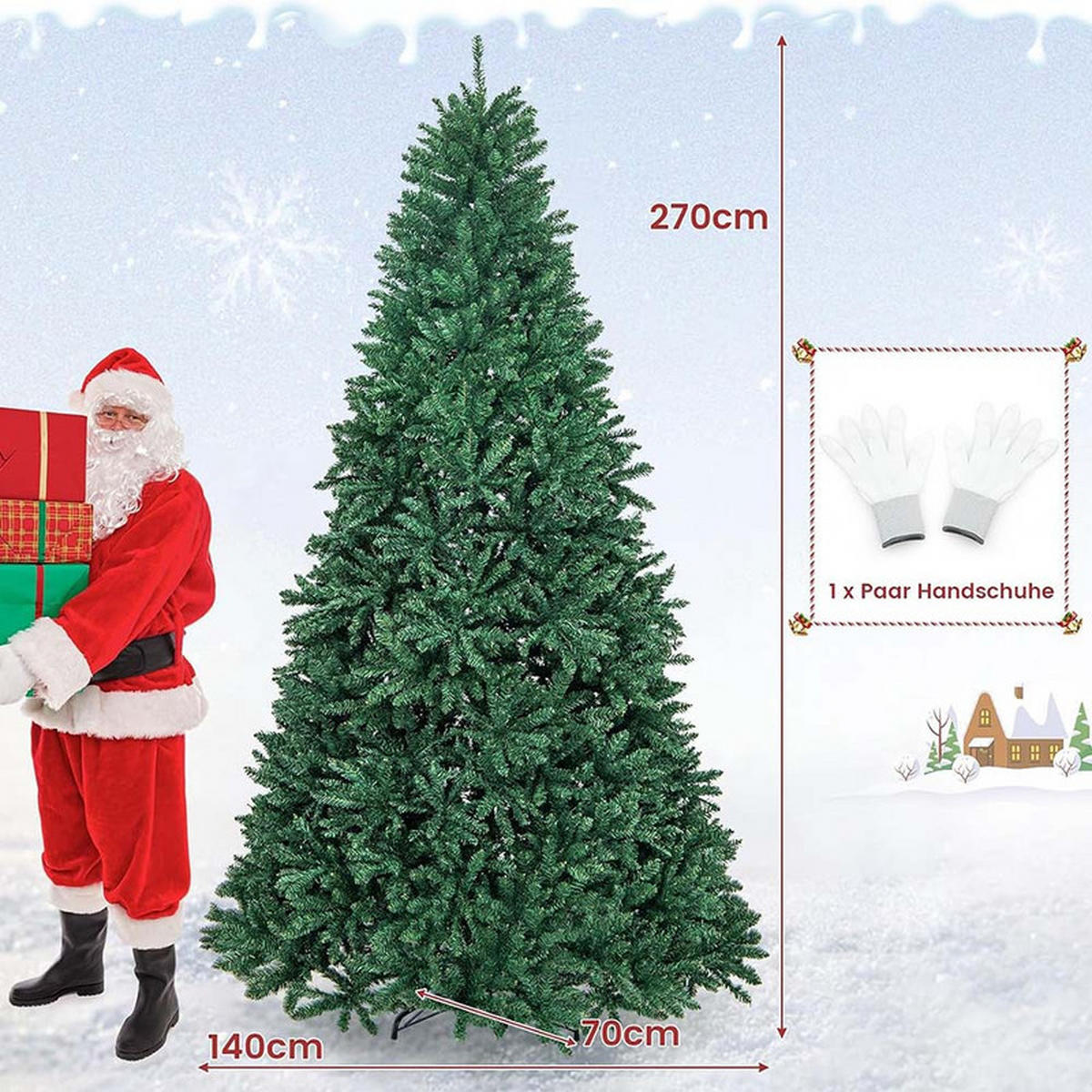 WEIHNACHTSBAUM mit Metallständer 270cm Grün - Grün, Metall (275cm) - COSTWAY