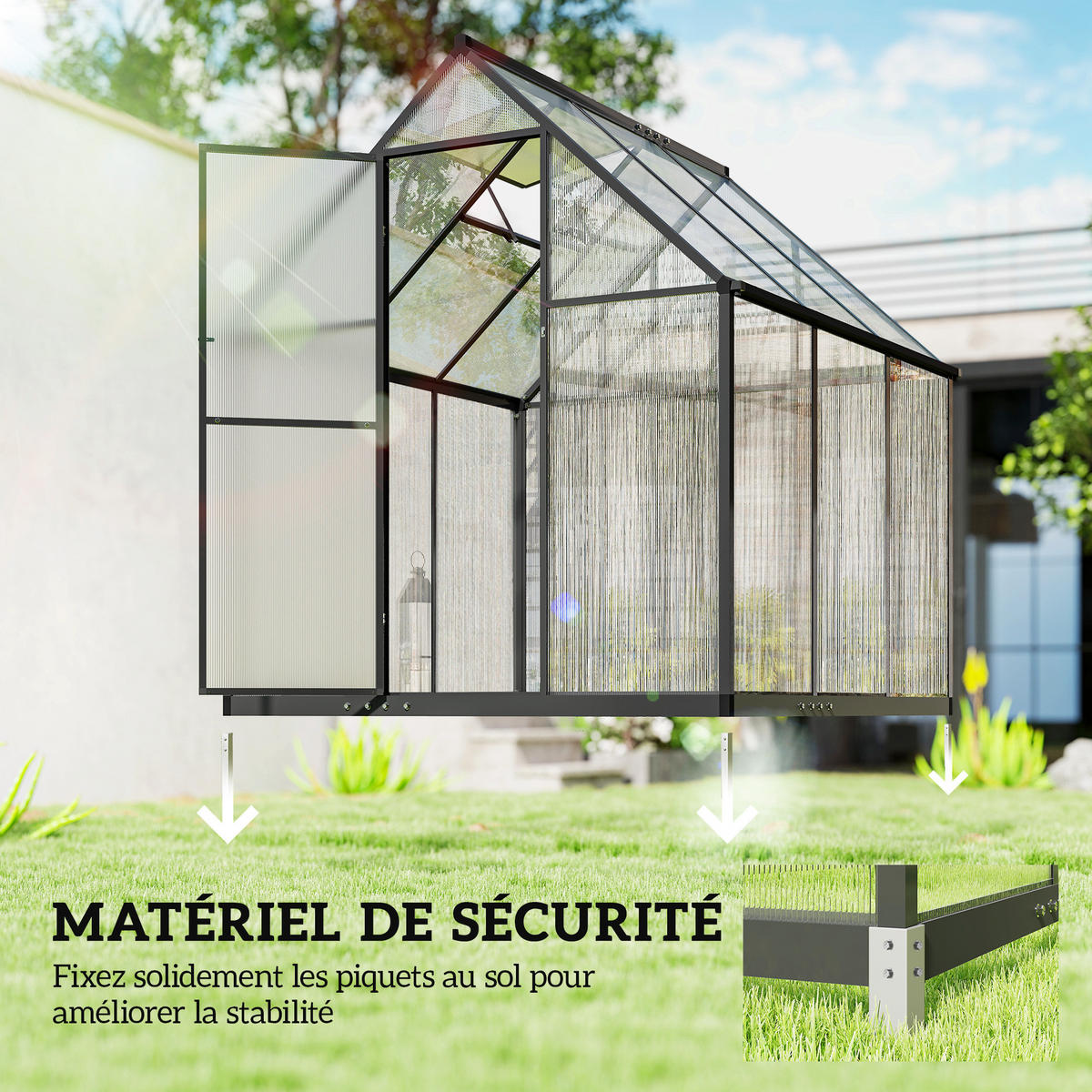 GEWÄCHSHAUS DE-12082 mit Polycarbonat und verstellbarem Fenster Transparent - Transparent, Metall (168/195/178cm) - ComfortXL