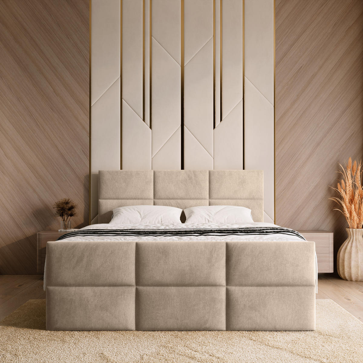 BOXSPRINGBETT Boston Duo Mit Bettkasten, Topper und Matratze Creme Paros 02 140x200 cm - Creme/Schwarz, Textil (140/200cm) - Bromarkt