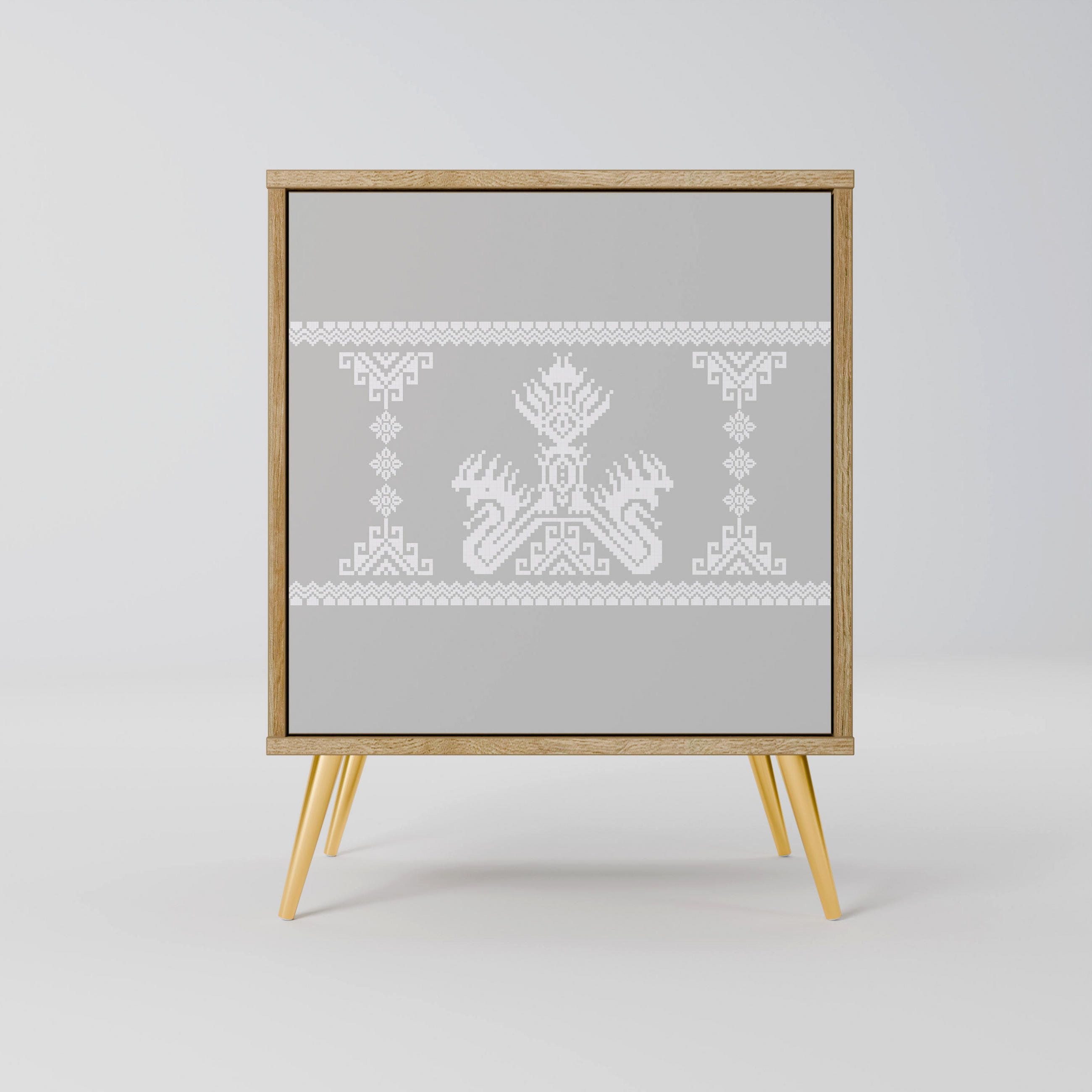 SIDEBOARD THAI GRAY, Eichefarben, 57,5x42x75,5 cm, Goldfarbene Metallfüße - Eichefarben/Goldfarben, Holzwerkstoff/Metall (57.5/75.5/42cm) - SpaceRebels