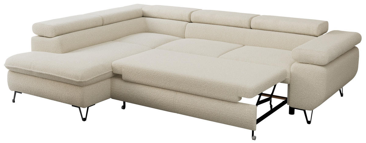 ECKSOFA PEDRO L Beige Boucle - Links Seite - Beige/Schwarz, Textil/Metall (208/273cm) - MKS