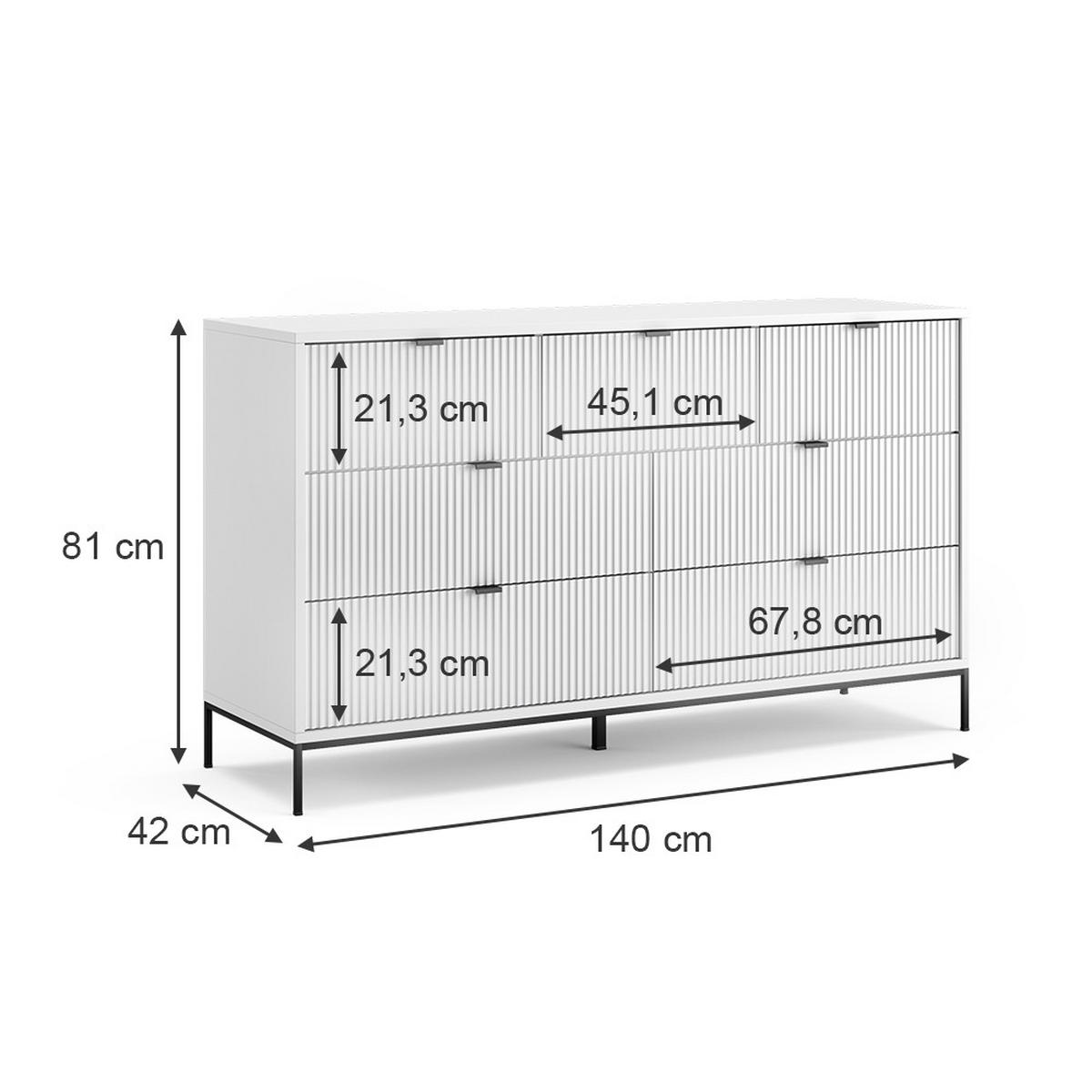 SIDEBOARD Eliza Weiß 140 x 81 cm mit 7 Schubladen - Weiß, Holzwerkstoff (140/81/42cm) - Vicco