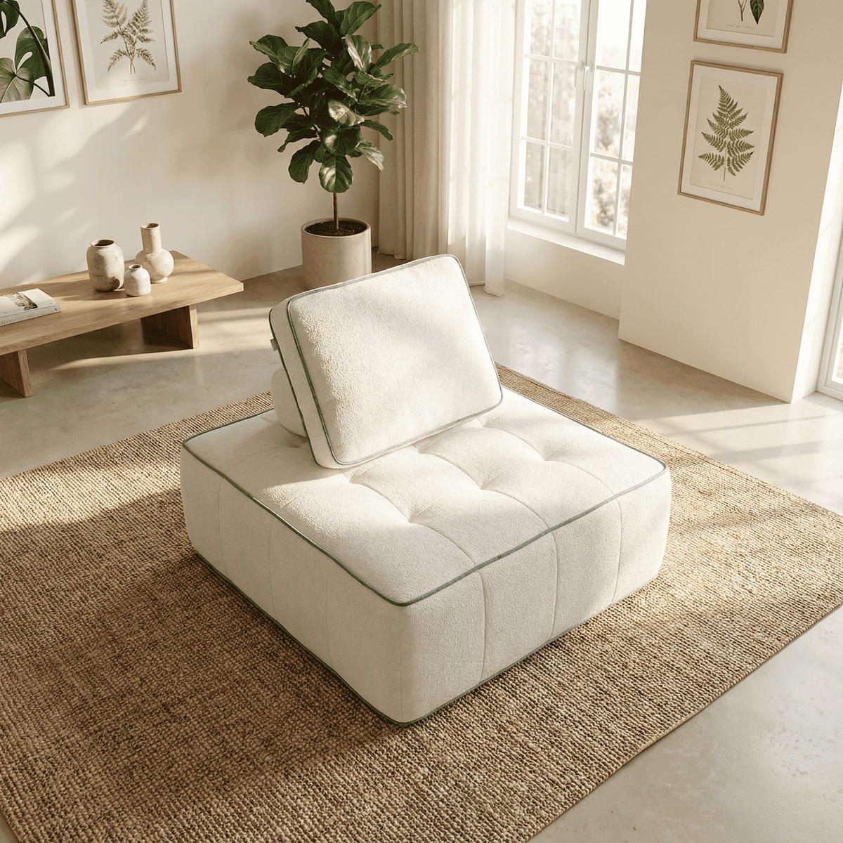 SESSEL Zen Weiß und Salbei 1-Sitzer - Salbeigrün/Weiß, Textil (100/75/100cm) - COCO Living