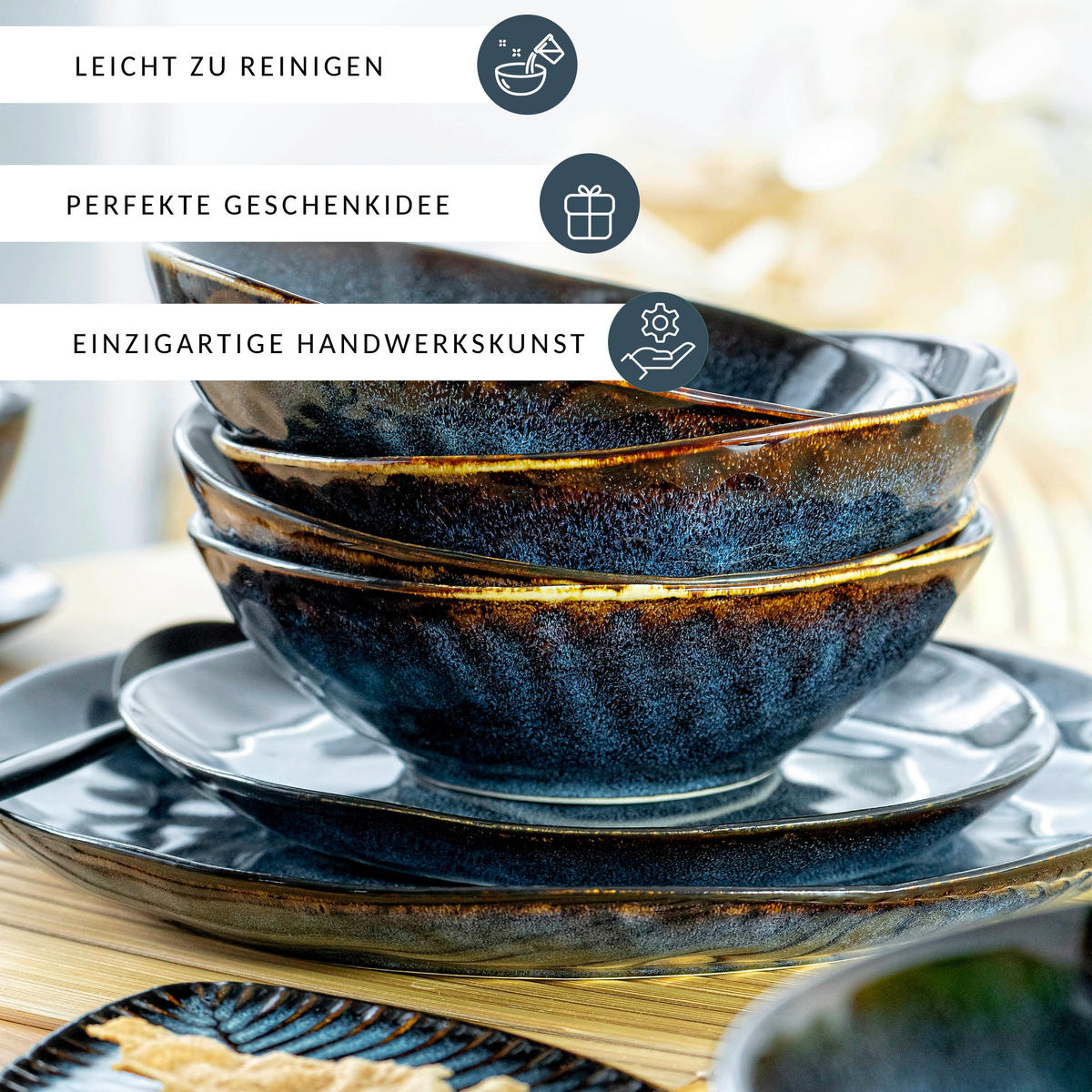 TAFELSERVICE TOKIO - 12 teilig aus Steingut - Dunkelblau, Keramik (35.4/33/36.29cm) - Sänger