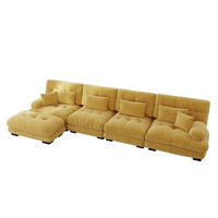 ECKSOFA 406/145/81 cm gelb aus Chenille mit modularem Ottoman - Gelb, Textil (145/406cm) - OKWISH