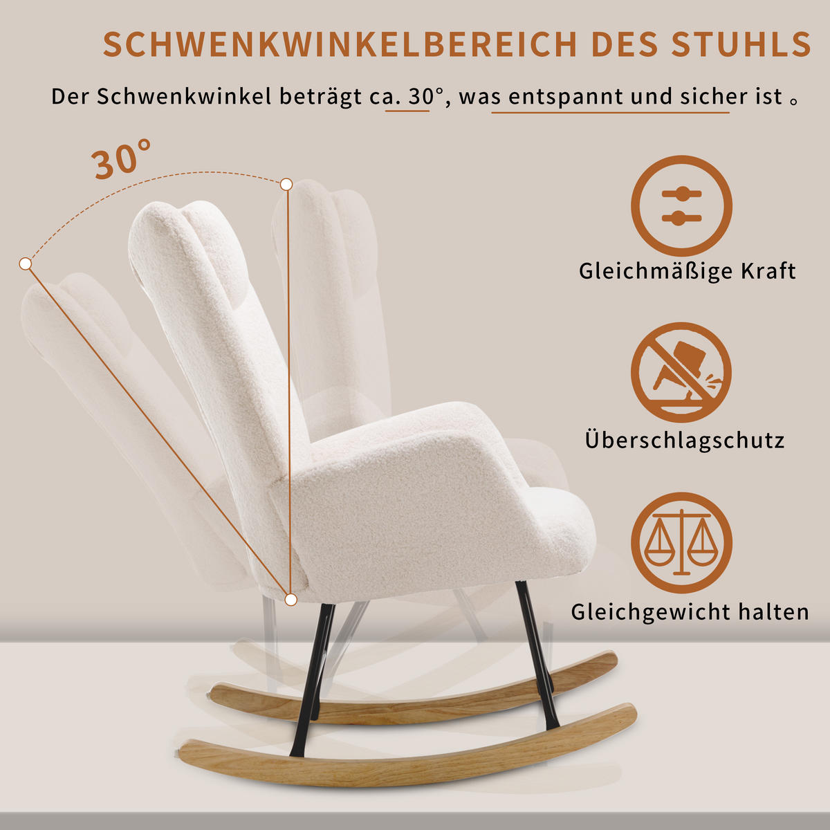 SCHAUKELSTUHL Teddyplüsch Weiß mit Fußstütze Nackenkissen - Weiß, Textil (65/94/82cm) - FLIEKS
