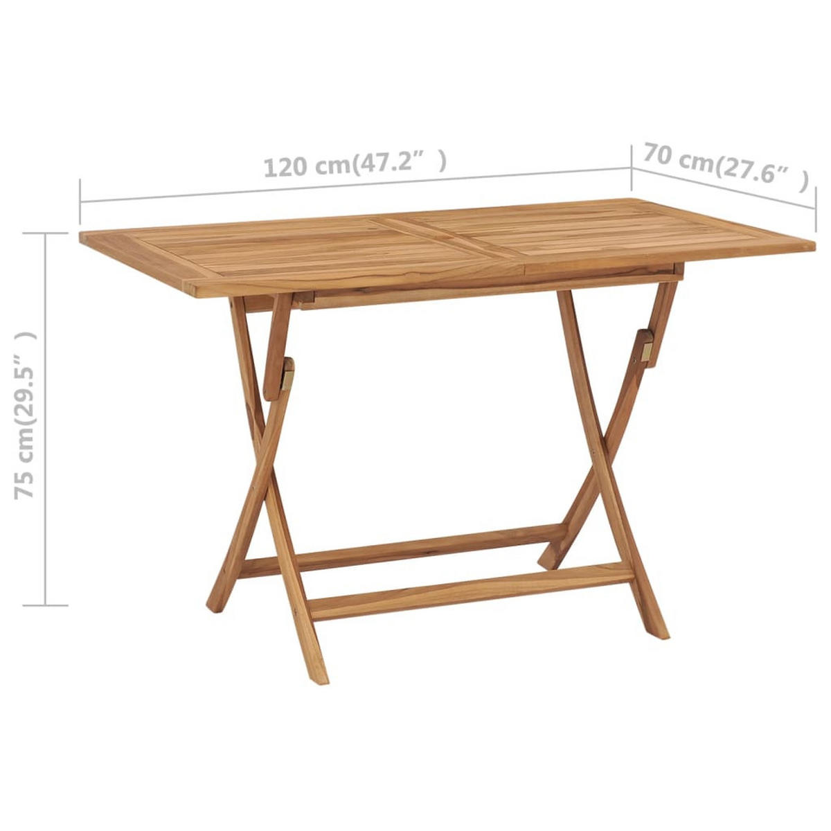 GARTENTISCH Klappbar 120/70/75 Cm Massivholz Teak - Braun, Holz (120/70/75cm) - vidaXL