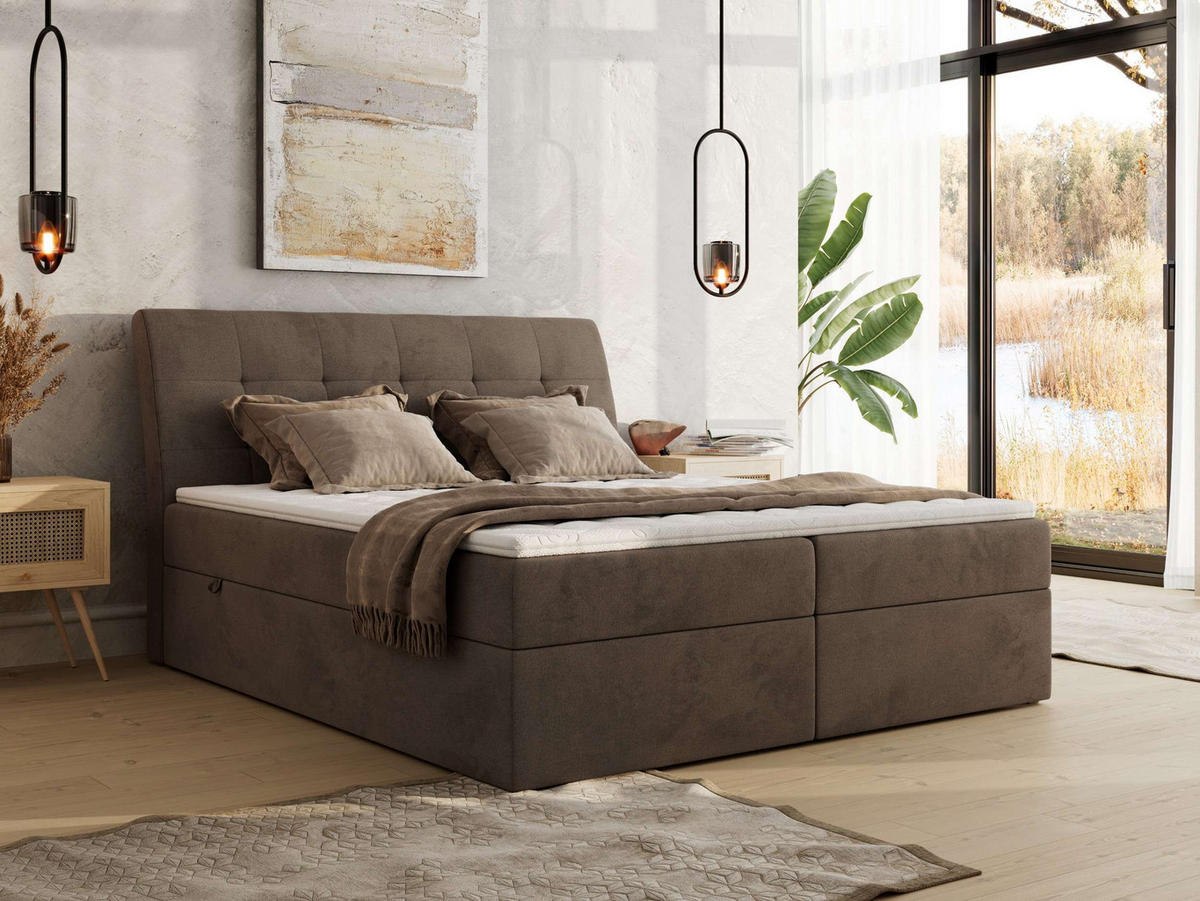 BOXBETT DAGOS 160/200 - Braun Velvet - H3 - Topper T25 - Braun, Textil (160/200cm) - MKS