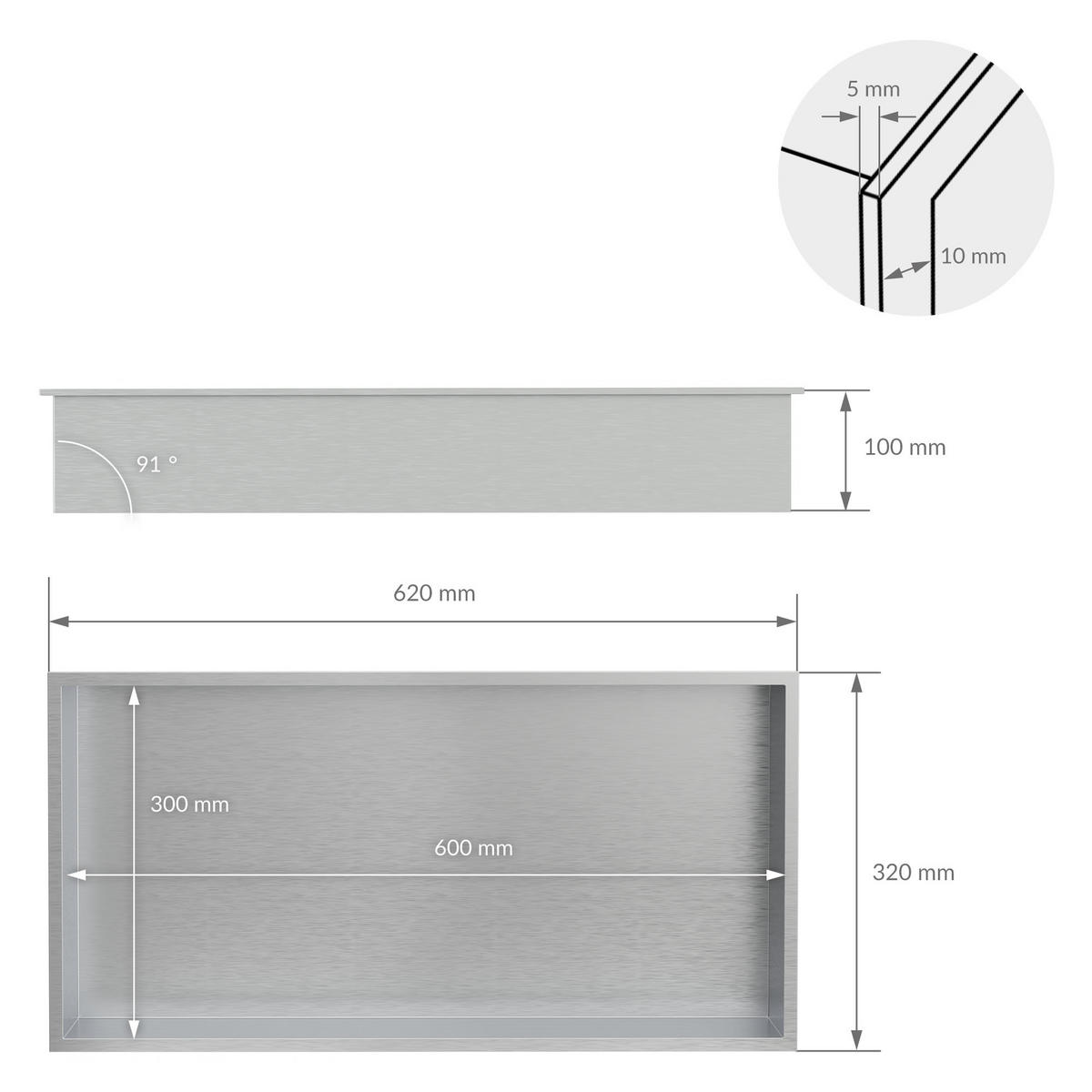 DUSCHNISCHE Silber 60/30 cm - Silberfarben, Metall (32/10/62cm) - LuxeBath