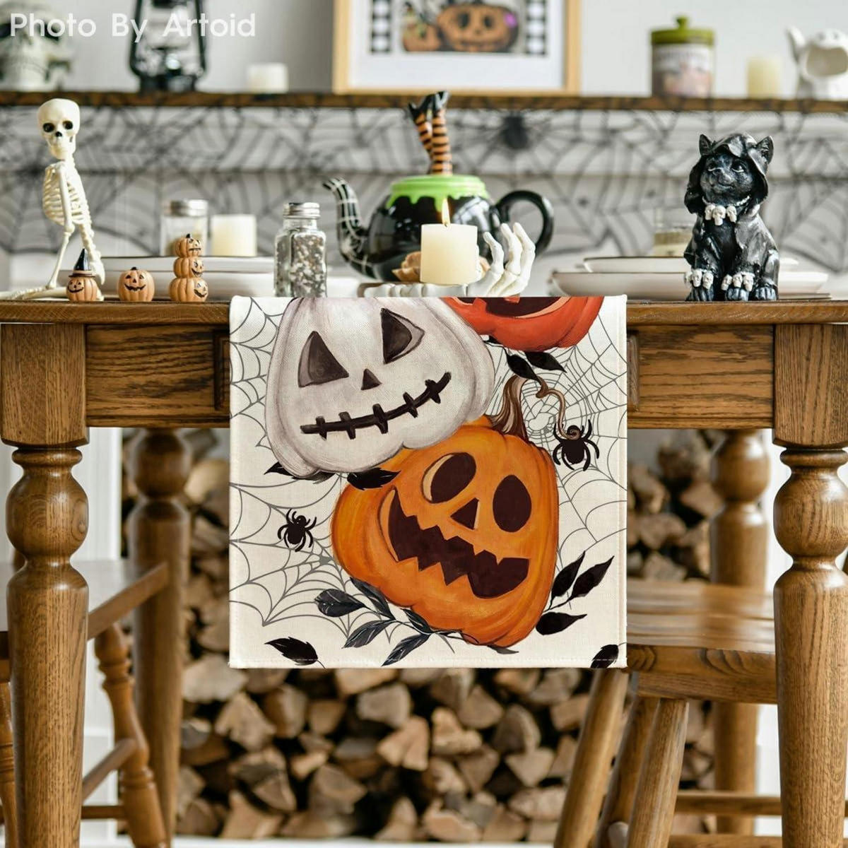 TISCHLÄUFER Halloween Kürbisse Spinnennetz 40 x 140 cm - Multicolor, Textil (140/40/1.5cm)