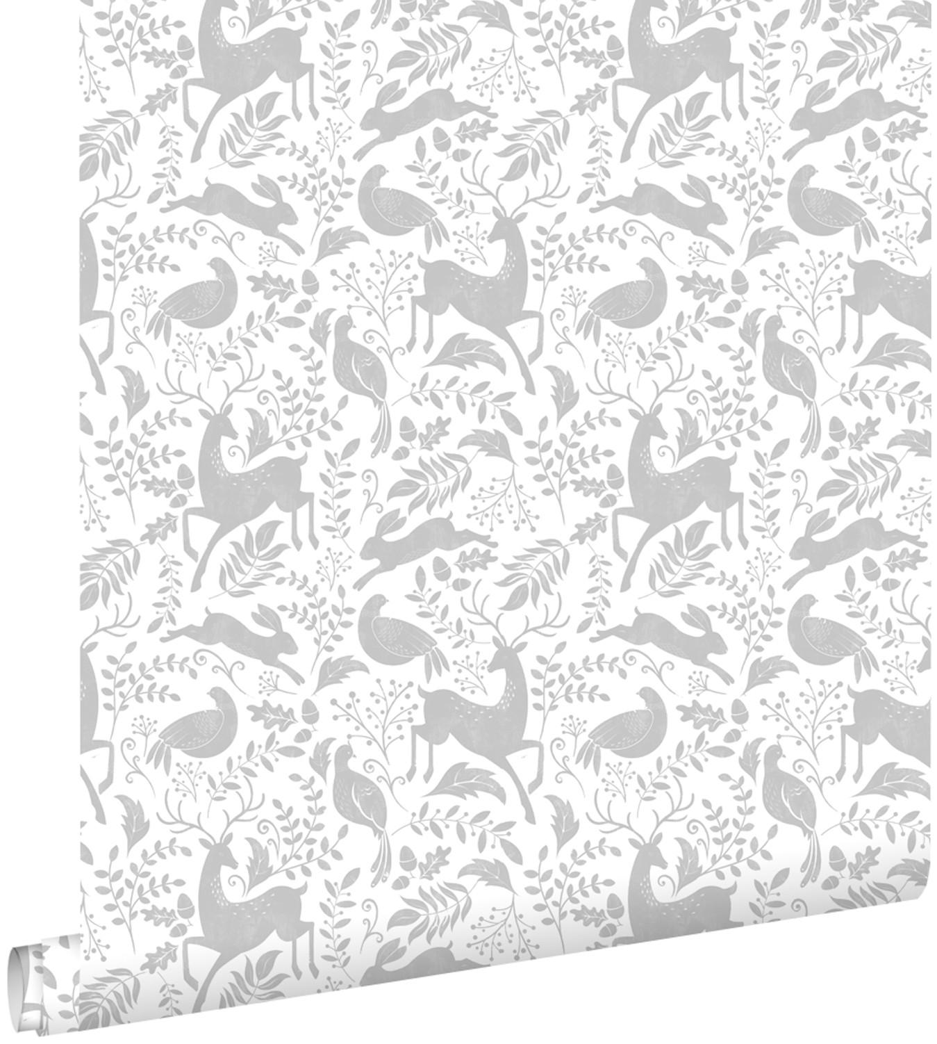 TAPETE Wald mit Waldtieren 50 x 900 cm - Grau, Papier (50/0.1cm) - ESTAhome