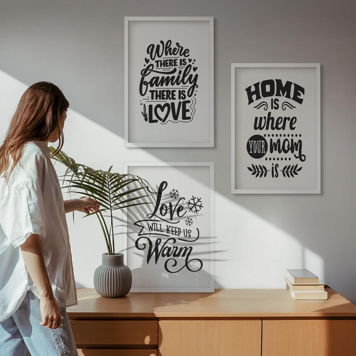 BILDER SET 3er Set - 40x60 cm Weißer Rahmen - Familie, Liebe, Zuhause, Wärme - Weiß, Kunststoff (40/60cm) - TULUP