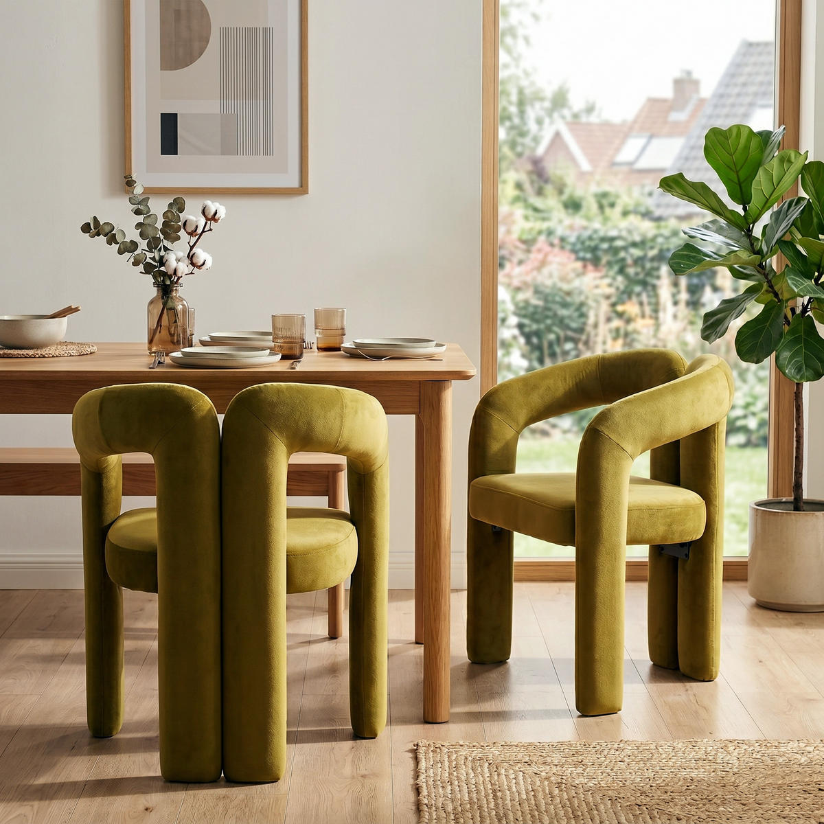 ESSZIMMERSTUHL 2er-Set Samt Sessel Modernes Design Holzbeine - Olivgrün, Textil (64/71/50.5cm) - Urban Meuble