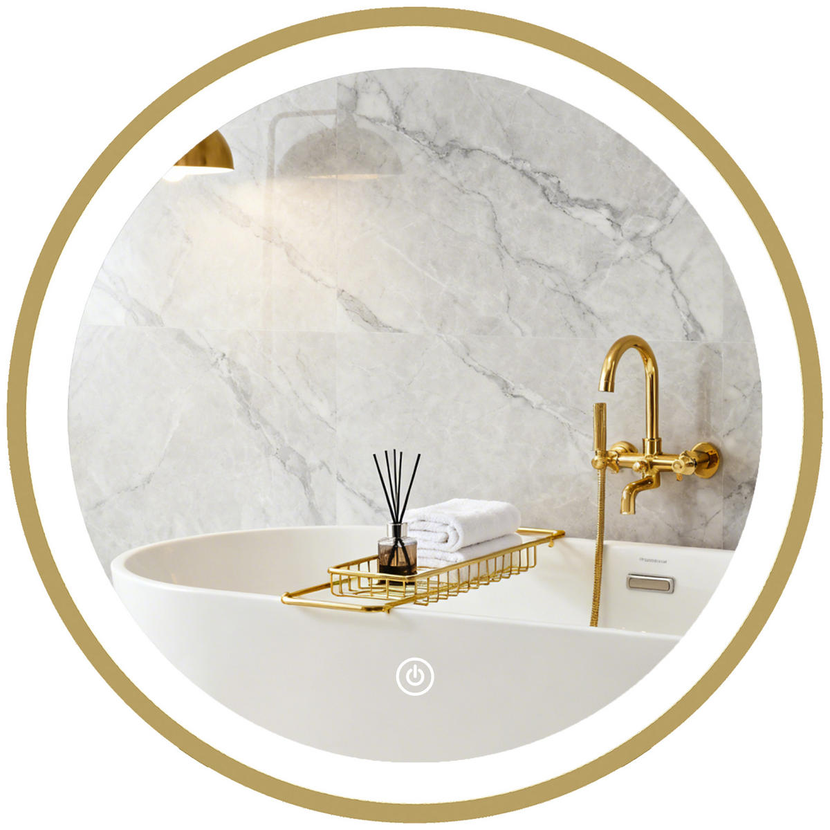 BADSPIEGEL, 3 Farbtemperaturen, dimmbar, goldfarben,Runder 40 cm - Goldfarben, Glas (40/40/3cm) - Vallsero